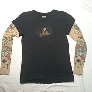 Harley-Davidson Black Shirt with Tattoo Graphic Sleeves